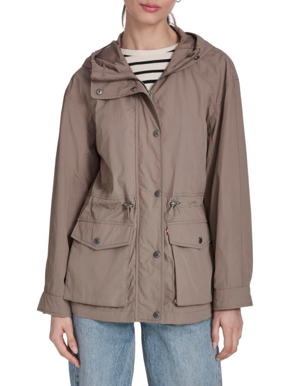 Women's Cinch-Waist Hooded Rain Anorak Jacket - Lightweight, Waterproof, Stylish